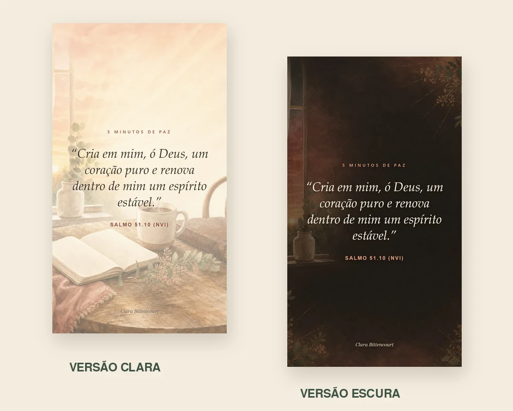 Exemplo real de um card nas versões clara e escura